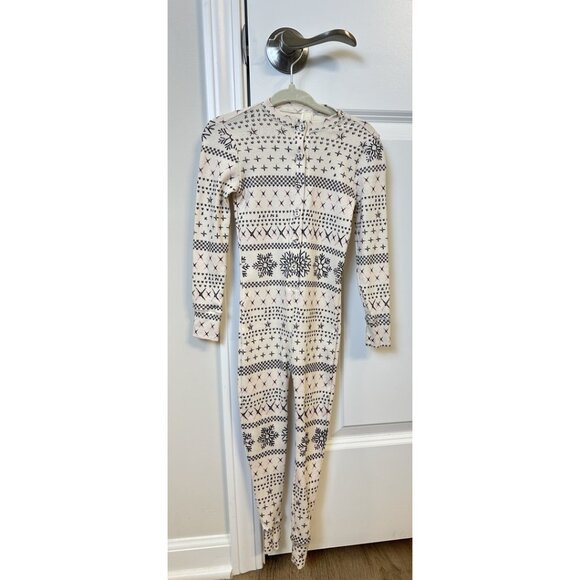 SKIMS Logo Pointelle Henley Onesie in Cream Fair Isle Size 3T - Picture 2 of 4